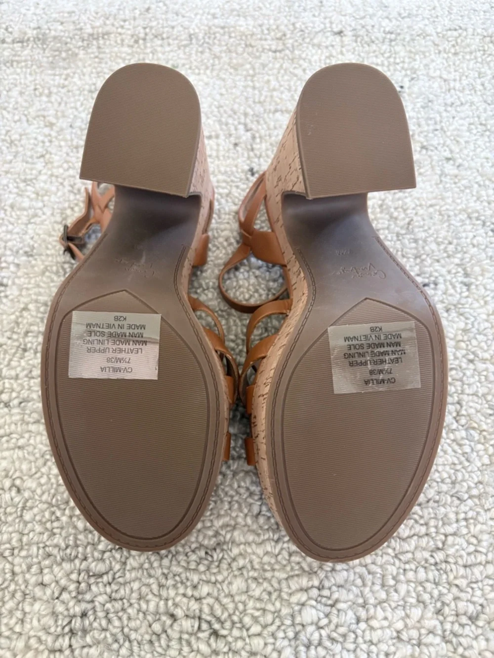 Crown Vintage Tan Strappy Cork Platform Heels